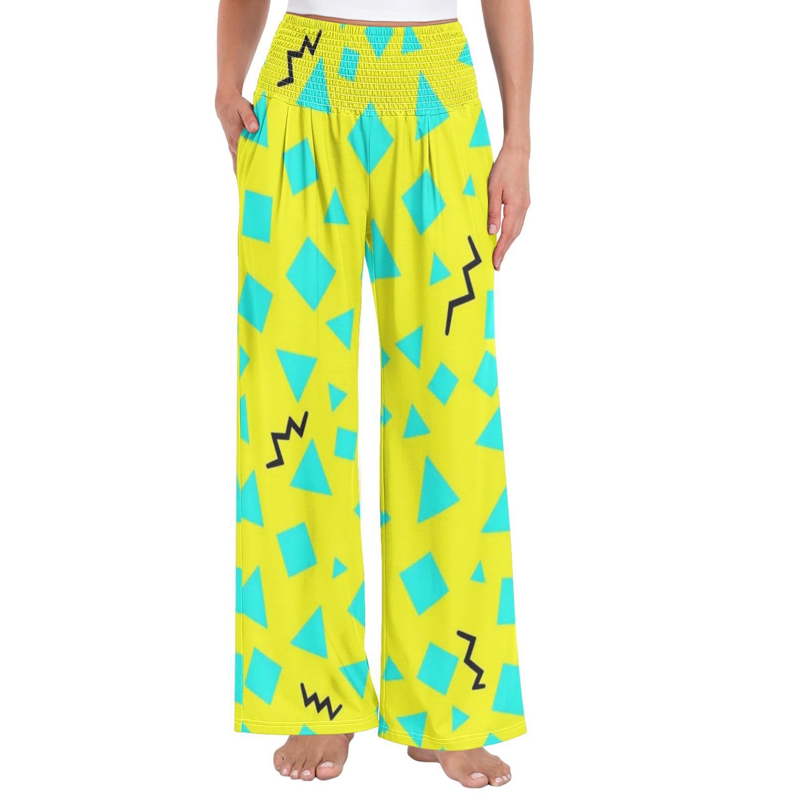 Neon Dazzle - Pantalones palazzos para mujer, resistentes a las arrugas, pantalones casuales de viaje