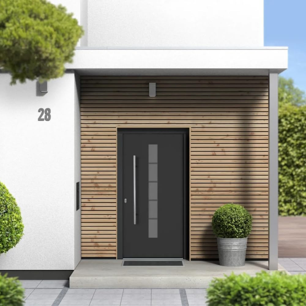 HORI Haustür Eingangstür Aluminium Kunststoff Komplettset - Haus Eingangstür mit 5-fach Verriegelung - Wärmeschutzglas - Farbe: Anthrazit (innen Weiß) - DIN Rechts - Modell: Chain - 210 x 100 cm