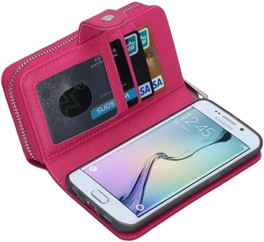 TaoFilm Pro Premium PU Leather Zipper Wallet Bag Case [Detachable Magnetic] [Zipper Wallet + TPU Protection] [Litchi Stripe] [Wrist Strap] For Samsung Galaxy S7 - Rose