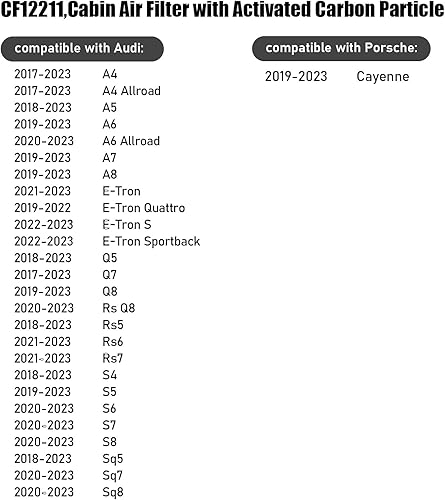 Miniatura 5 de CF12211 Filtro de aire de cabina con partículas de carbón activado para Audi, Q7, A4, A4, Allroad, A6, A6, Allroad, Q5, A5, A8, S5, A7, S4, SQ5, S6,
