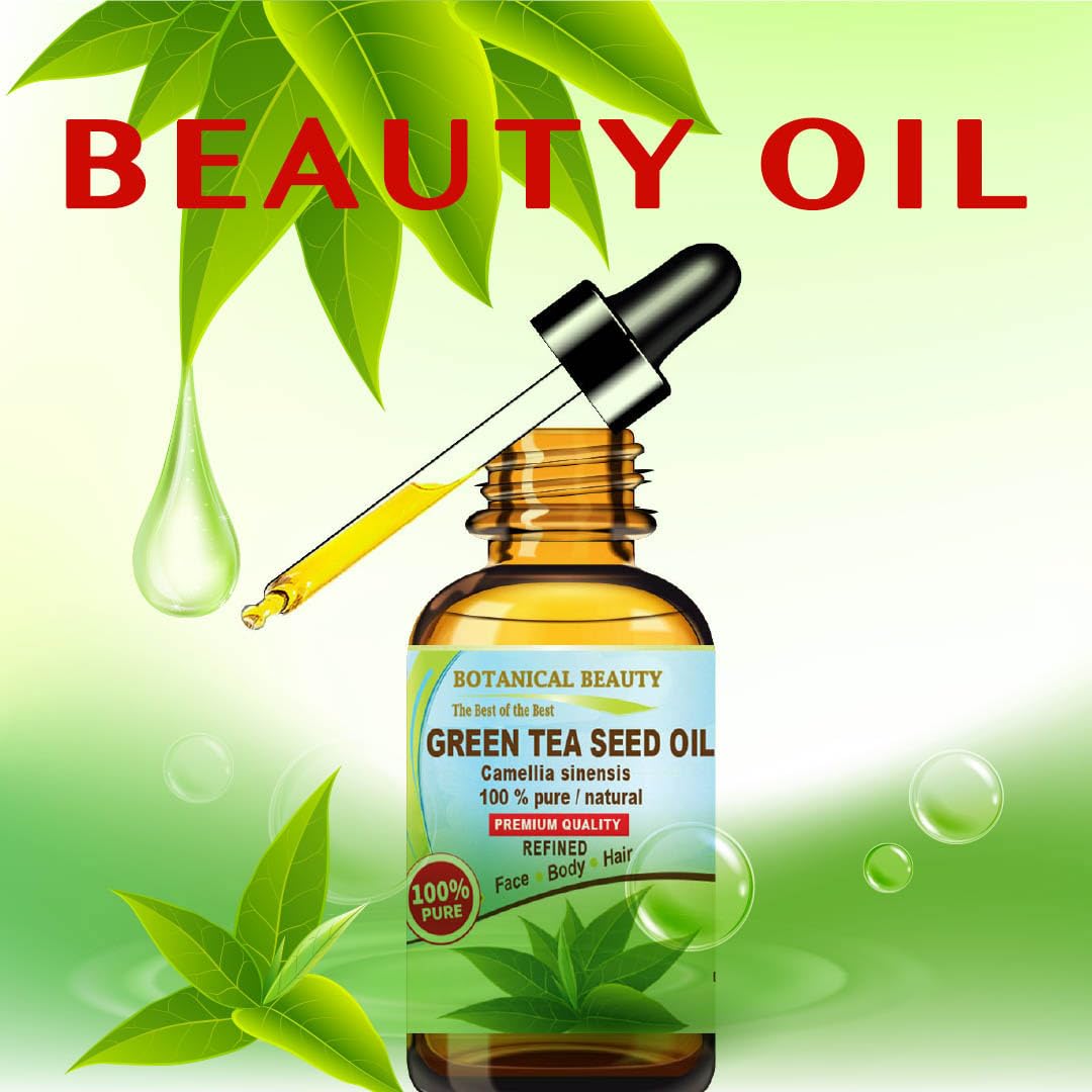 Botanical Beauty GREEN TEA SEED OIL Camellia Sinensis Oil 100% Pure Natural Undiluted Cold Pressed Carrier Oil for Face, Skin, Hair, Nails, Rich in Vitamin C, Vitamin E (1 Fl Oz)