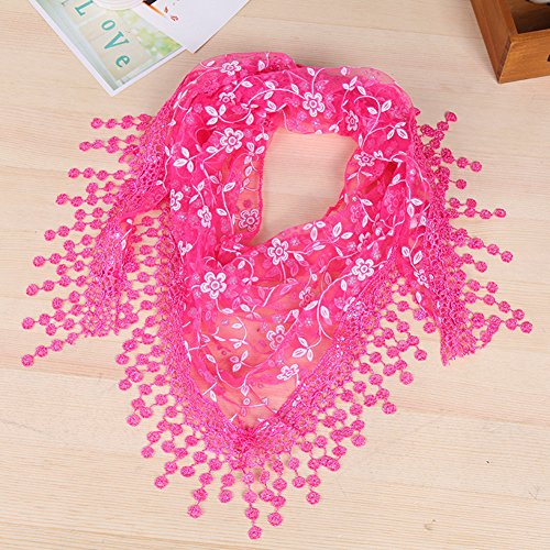Women Hollow Lace Tassel Floral Print Triangle Mantilla Scarf 2Pack3