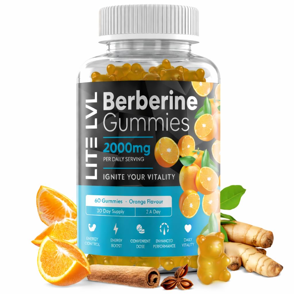 LITE LVL 60 x Berberine Gummies 2000mg with Ceylon Cinnamon & Turmeric – Berberine Supplement for Men and Women.