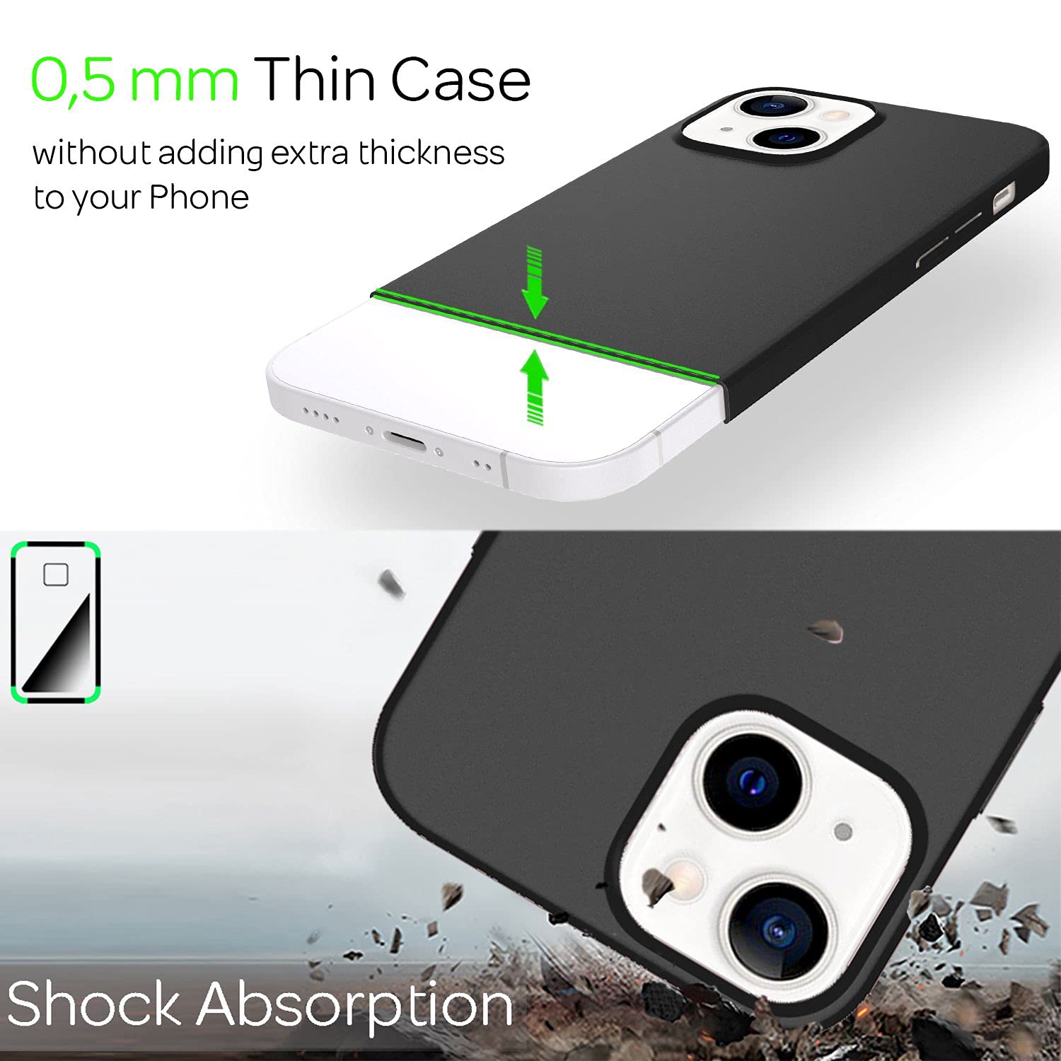 NALIA Cover Ultra-Sottile Per IPhone 13 Pro Max – Spessore 0,5mm, Rigida Opaca, Superficie Silk Touch Antimpronta, Antiurto, Colore Nero