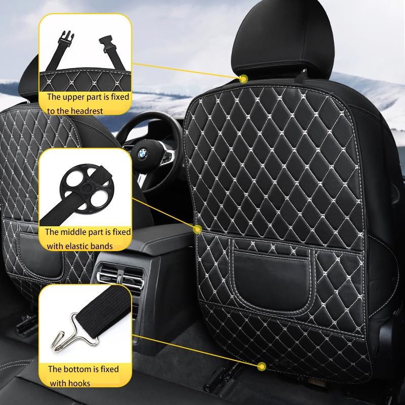 SUTSU Kick Mats Back Seat Protector 2 Pack Car Back Seat Cover Premium Fabric Odor Free Protect Your Leather Seat with 2 Storage Pocket (Brown)