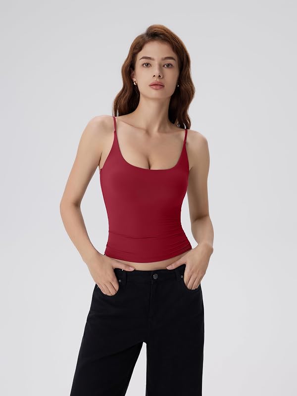 SUUKSESS Women Padded Scoop Neck Tank Tops Double Line Going Out Basic Camisole Top Summer Sleeveless Shirt (Wine Red, XL) by SUUKSESS - Used condition - Image 5
