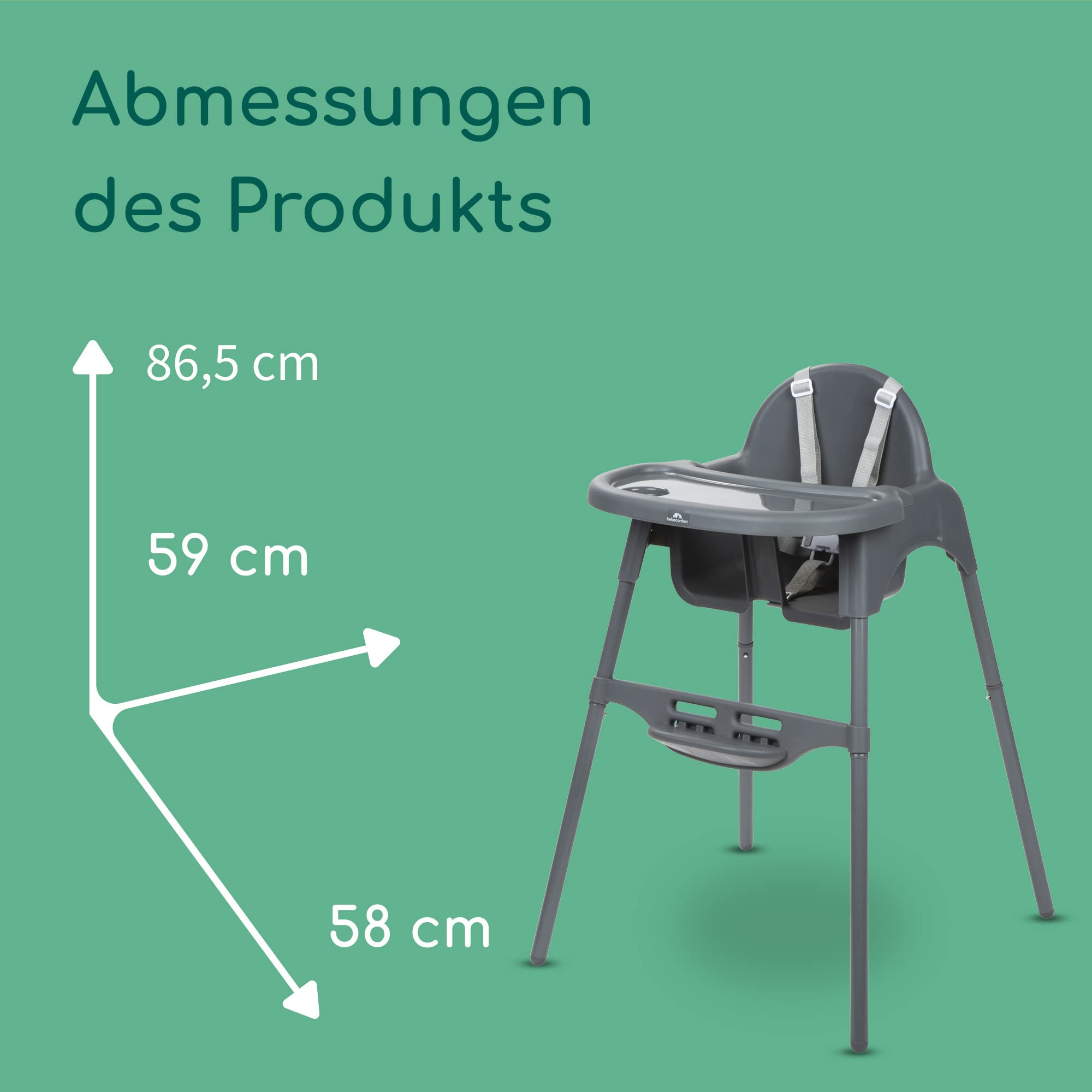 Bebeconfort Meely 2-in-1 verstellbarer Hochstuhl Baby Babystuhl 6 Monate–3 Jahre max. 15 kg leicht 3,3 kg Reisehochstuhl 5-Punkt-Gurt Dark Grey