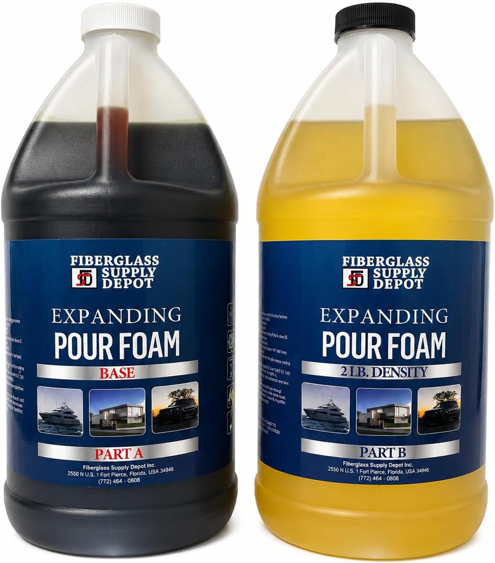 2lb Density Expanding Cast Foam, 2-Piece Polyurethane Closed Cell Liquid Foam for Boat and Dock Flotation, Sound Insulation, Filling Gaps and Insulation (1 Gallon Kit)