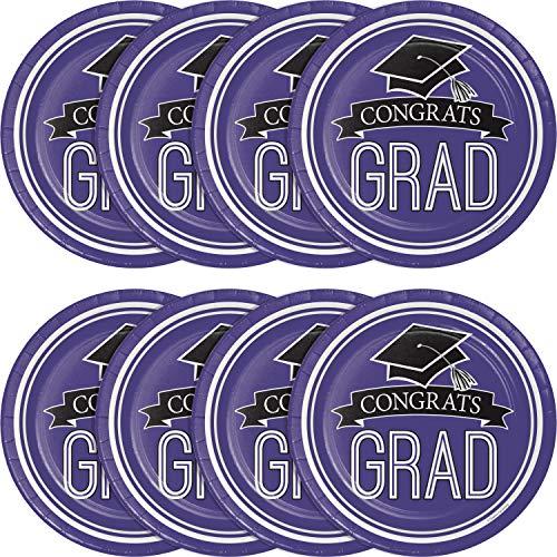 Creative Converting Congrats Grad Purple Plates-18 Pcs 18-Count Sturdy Style Dinner/Large Paper Plates For Graduation Party, School Spirit #TOP4