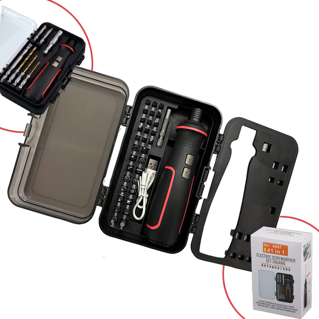 HUAHAT - Set di cacciaviti elettronici di precisione, luci LED, 41 pezzi in 1, custodia S2, in lega di acciaio HRC 56, punte di durezza 56, salvaspazio, batteria integrata agli ioni di litio da 2000