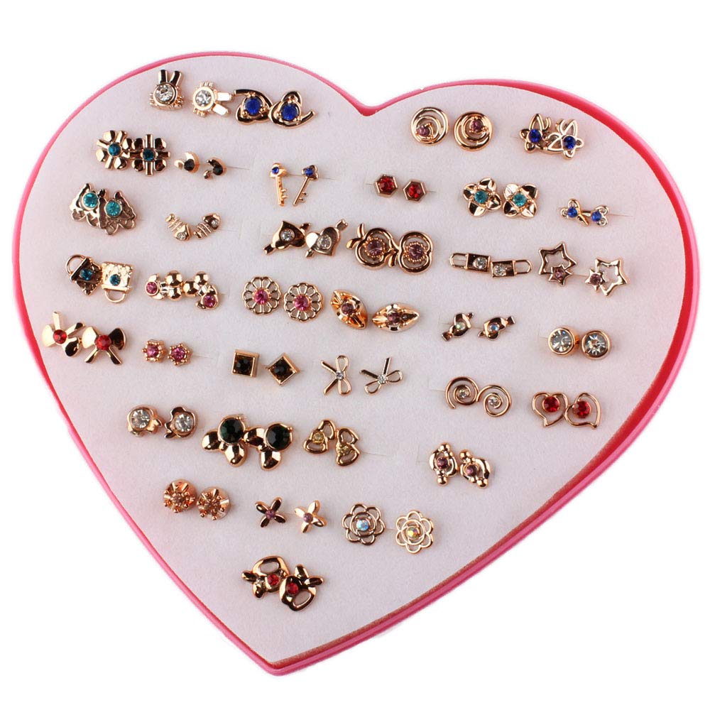 POFET 36 Pairs Stud Earrings with Heart Shape Gift Box  display picture 2