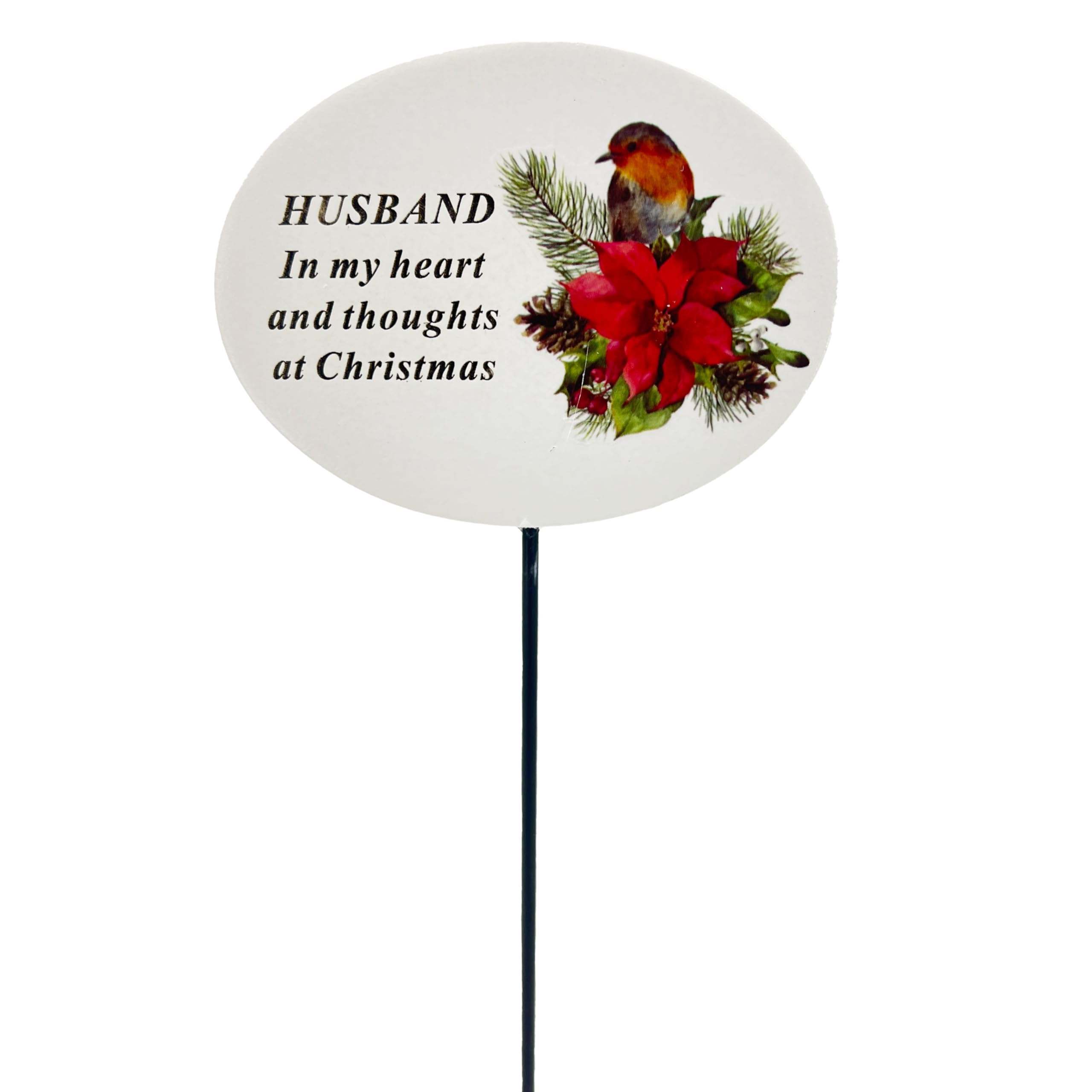 Angraves Husband Christmas Xmas Robin Poinsettia Flower Memorial Tribute Stick Graveside Plaque