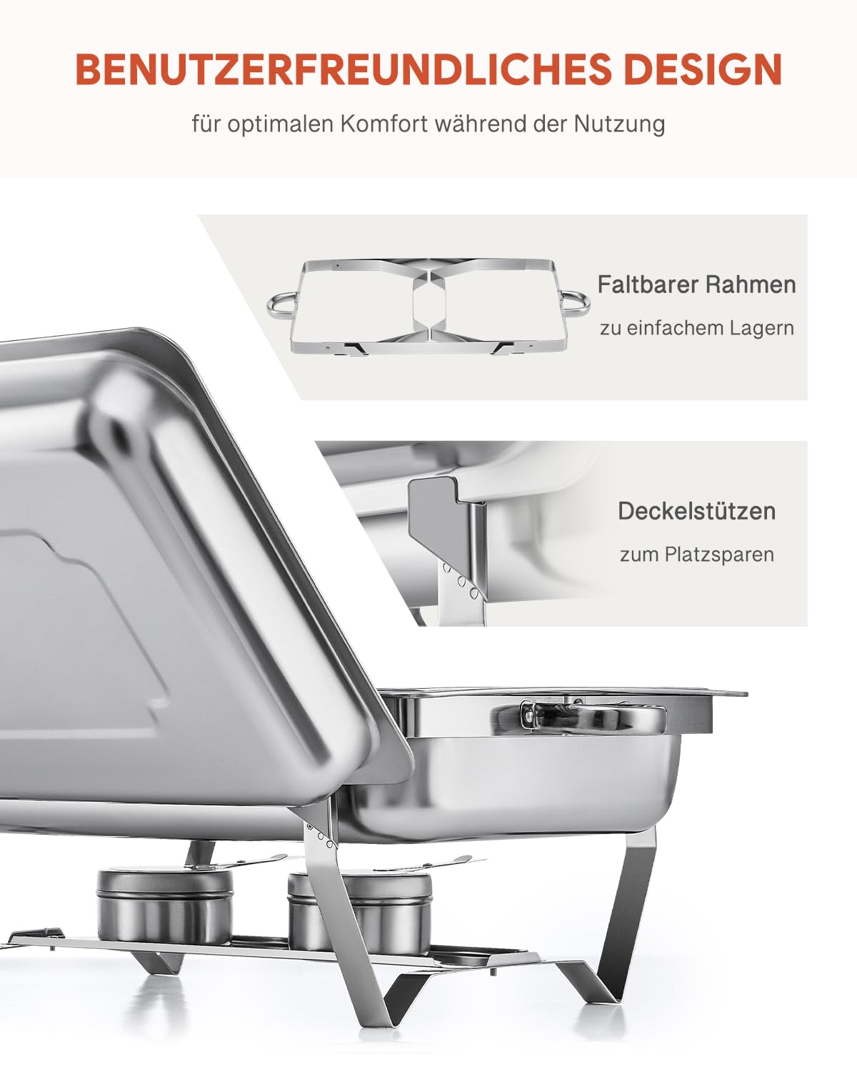 Wilprep Chafing Dish Edelstahl 9L 1/2+1/2 GN-Behälter Buffet-Set Warmhaltebehälter 6 Sets Speisenwärmer Wärmebehälter Rechaud für Catering, Buffet und Party