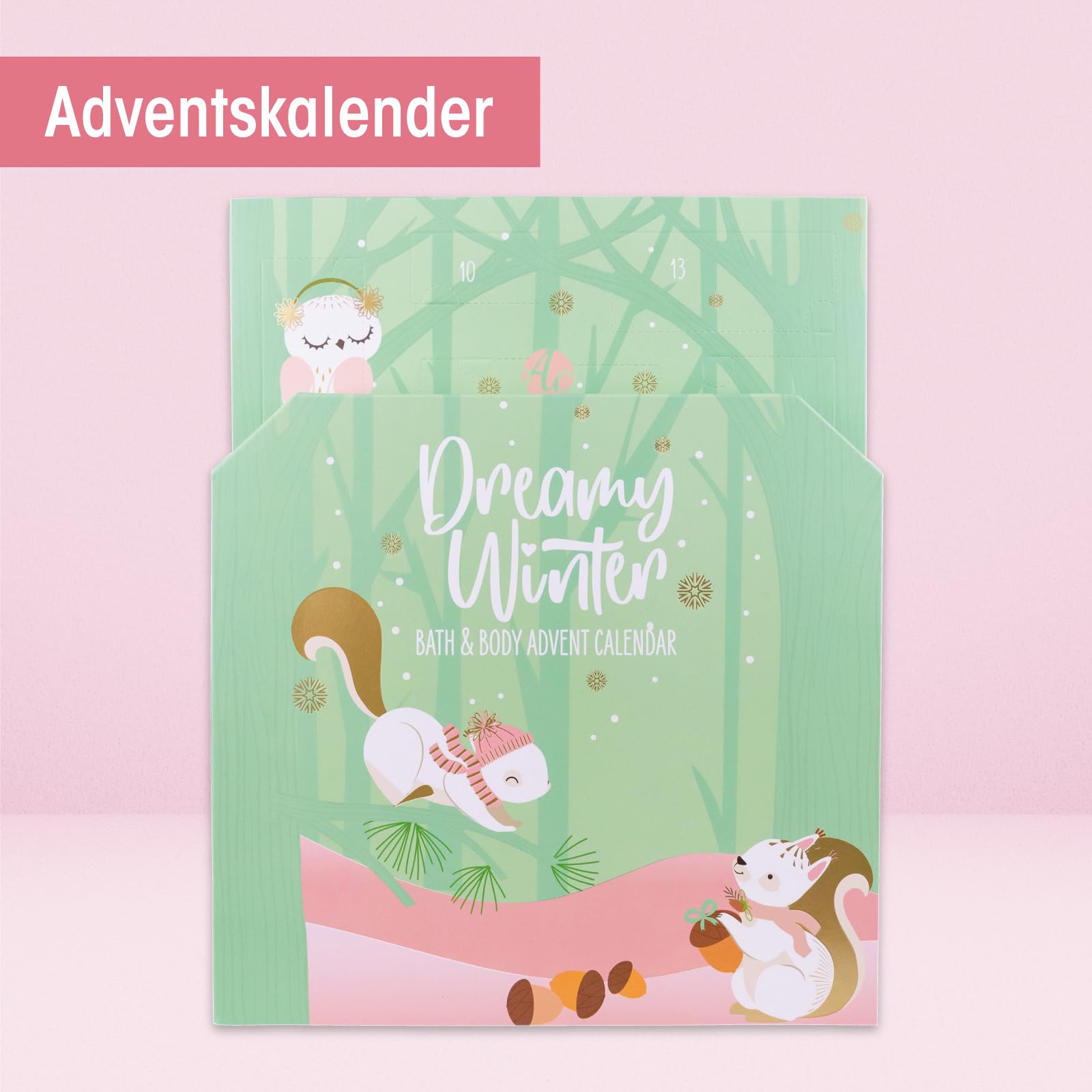Accentra Kalendarz adwentowy z 24 produktami do pielęgnacji – kalendarz adwentowy Beauty z balsamem do ciała, kulkami kąpielowymi, żelem pod prysznic, szamponem, balsamem do ust, kremem do rąk