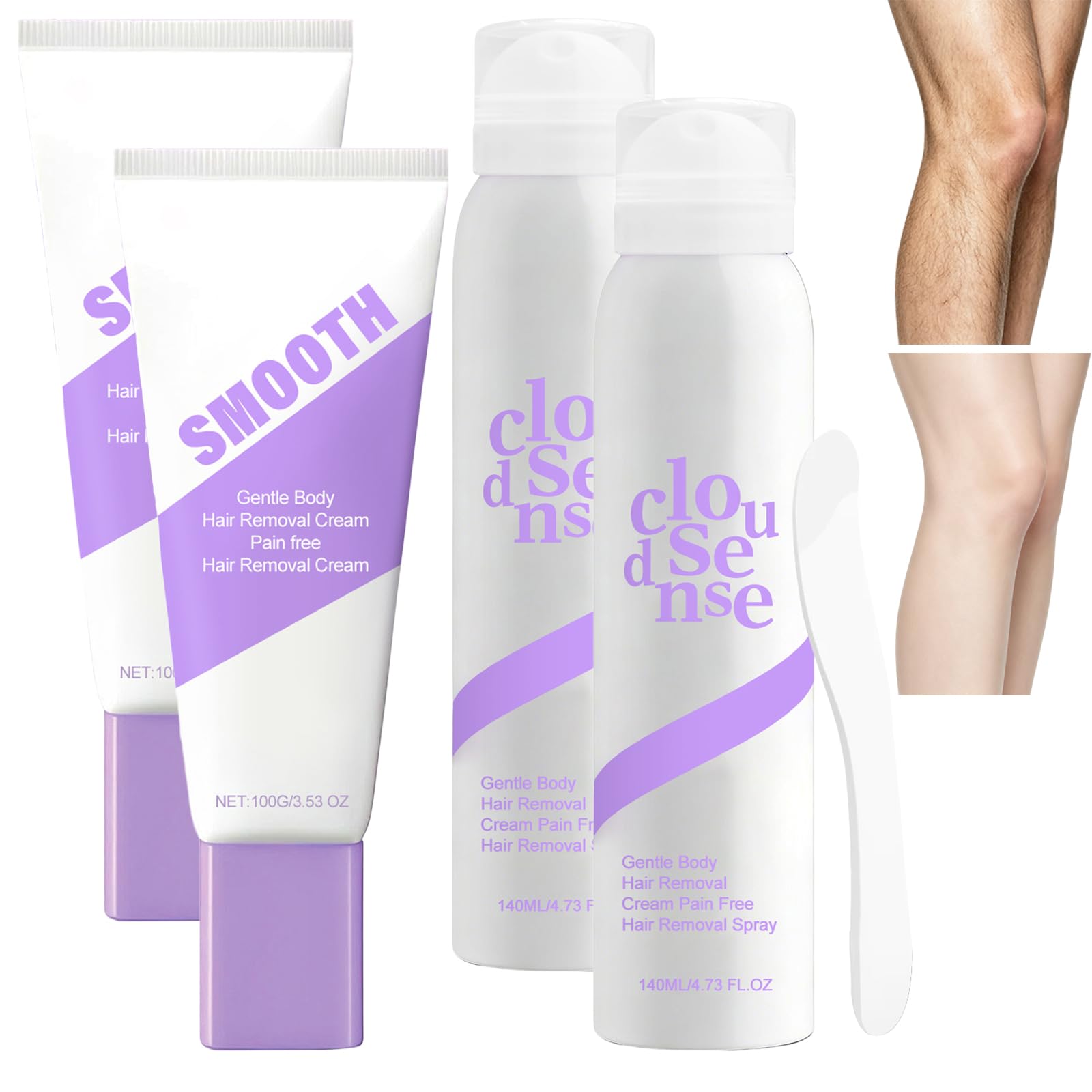 Cloud Sense Set de crema depilatoria, spray depilatorio sin dolor, kit de depilación corporal suave, para cada tipo de piel, depilación para cuerpo piernas axilas mujeres hombres (2set)