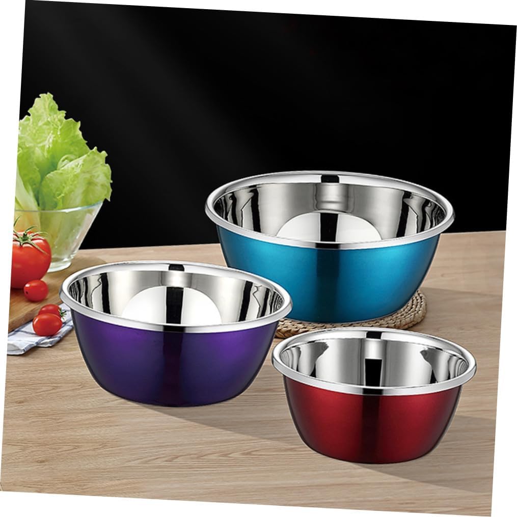 Wakauto 3pcs Stainless Steel Mixing Bowl Set Nesting Prep Bowls with Colorful Finish for Household Cooking and Baking