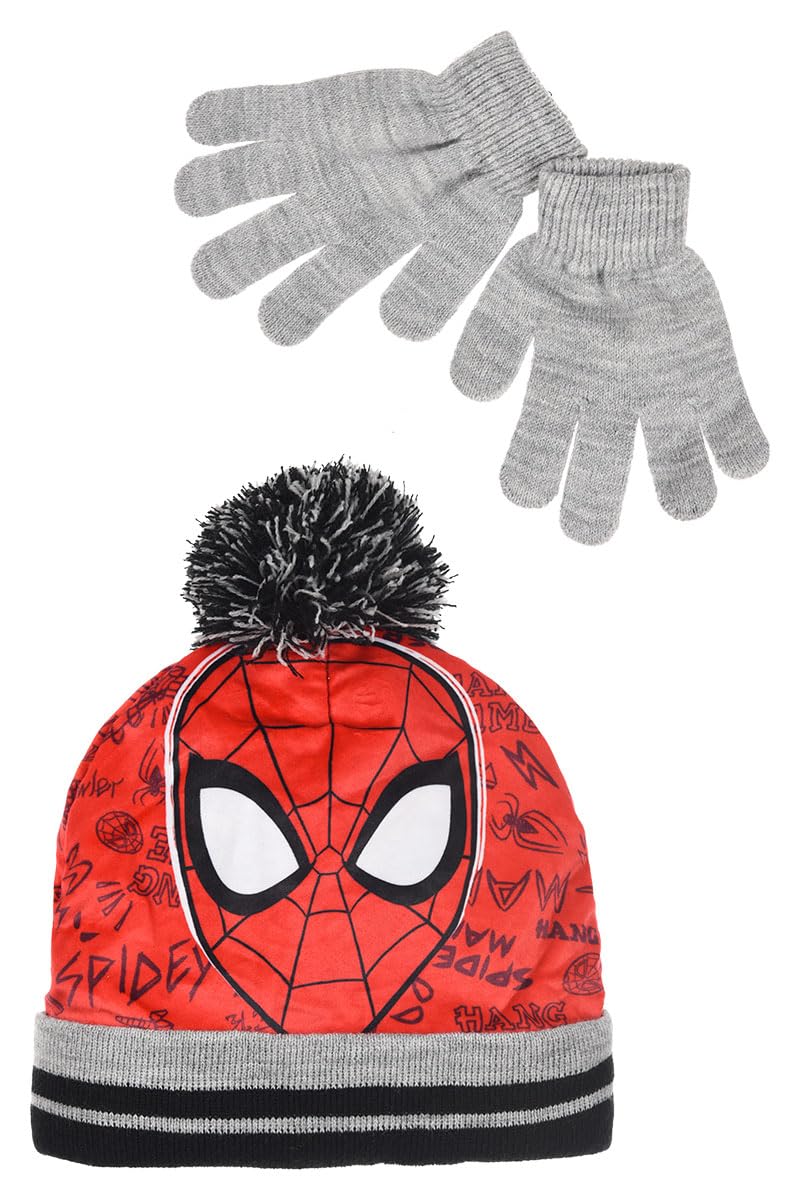 Marvel Spiderman Conjunto de Invierno para Niño Gorro y Guantes Gris