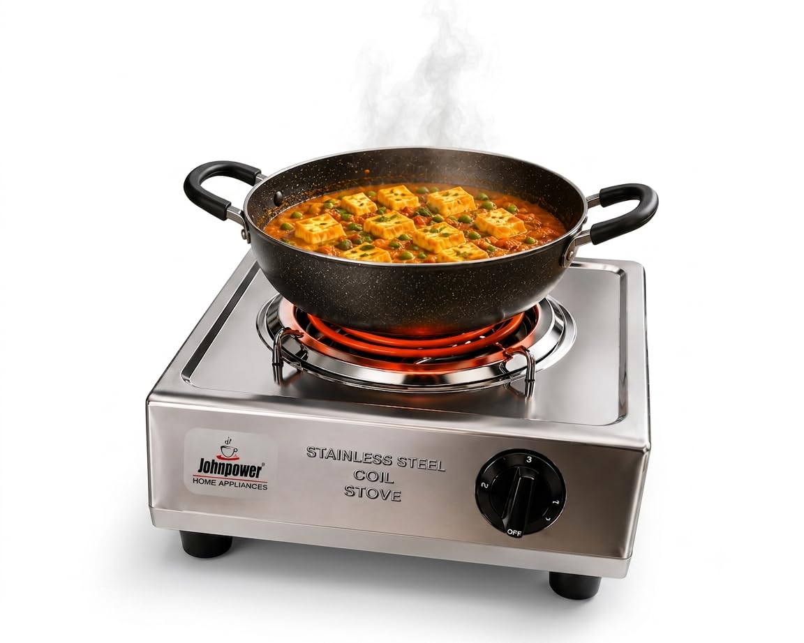 Johnpower Stainless Steel Electric Coil Stove 2000W | Portable Design, 5-Level Temperature Control-picture-11