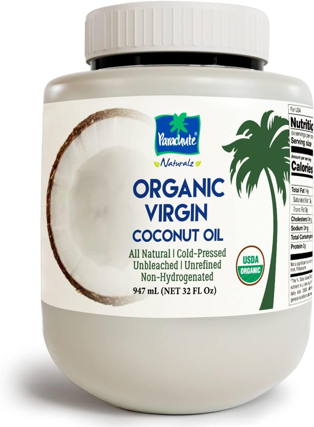 "Parachute Naturalz Organic Virgin Coconut Oil | Cooking Oil, Hair Oil, Body Oil & Oil Pulling | Cold Pressed | Unbleached | Unrefined | Non-Hydrogenated | MCT Oil | USDA Certified | 32 Fl. Oz |