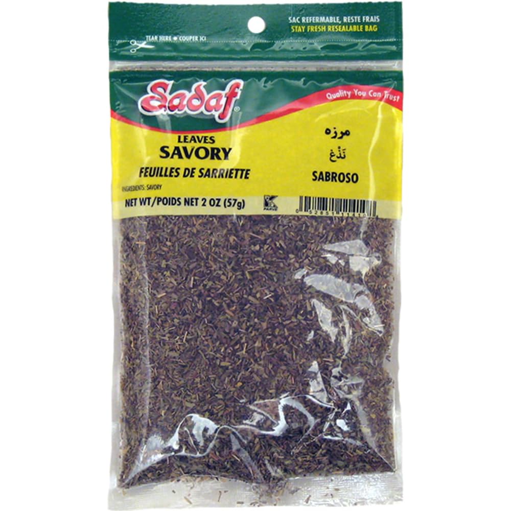 Sadaf Savory Leaves - Dried Savory Leaves for Cooking and Food Seasoning - Aromatic and Flavorful Herb - Savory Seasoning - Kosher & Vegetarian - 2 Oz Resealable Bag