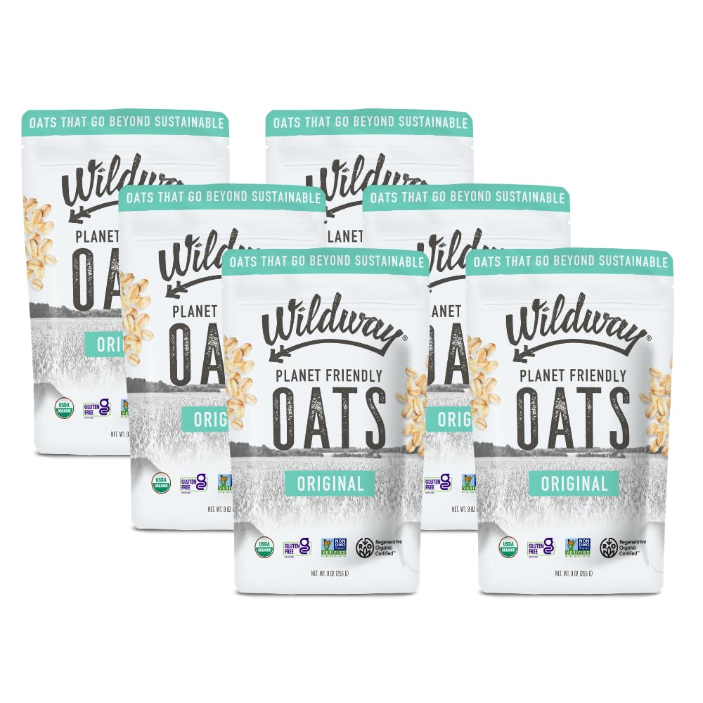 Wildway Organic Rolled Oats, Overnight Oats | Glyphosate-Free, Gluten-Free Oatmeal | Non-GMO, Plant-Based Protein | Regenerative, Sustainable, Traceable Organic Oats | Original | 9 Oz, Pack of 6
