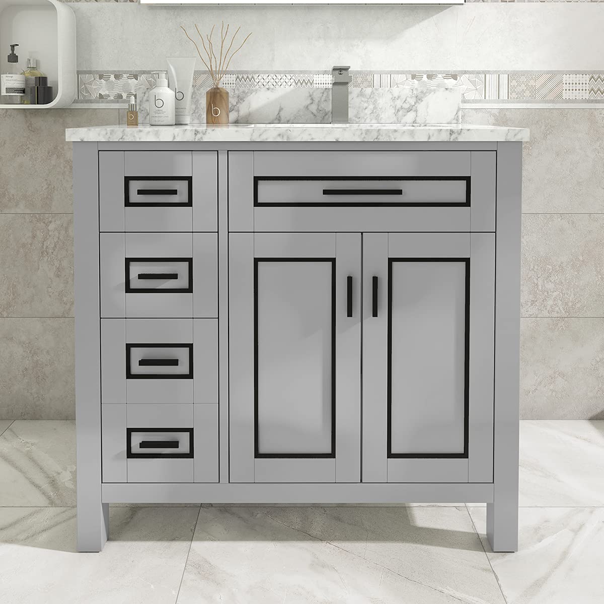 Buy Sinber 36 Inch Rectangular Sink Grey Bathroom Vanity with