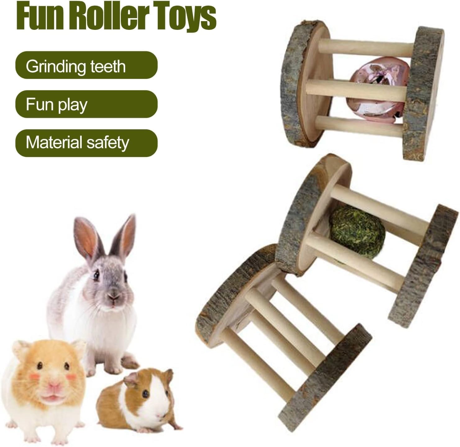 Hamster Kaninchen Kauspielzeug Natürliches Holz Spielspielzeug Holz Zähne Schleifen Spielzeug mit Glocke für Papagei Kaninchen Chinchilla Meerschweinchen Hamster Kleintiere Spielzeug für
