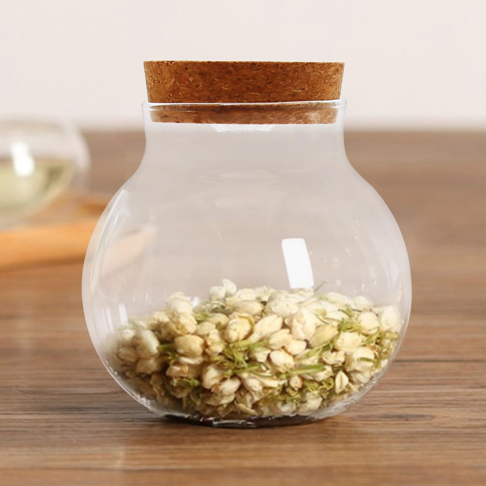 Round Glass Jar Storage Container, Plant Terrarium Display Glass, Moss Ball Bud Vases Jars, Easter Candy Jar Kitchen Canisters with Lid, for DIY Party Mason Jars Crafts Christmas Decoration (S)