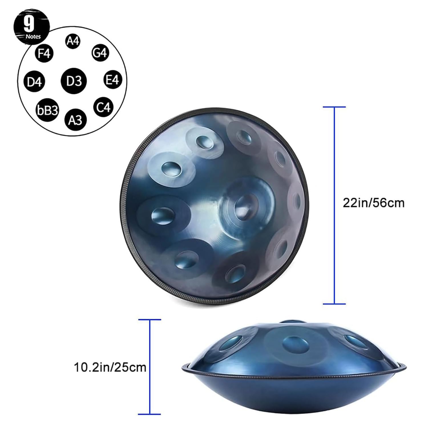 Bęben ręczny z 9 nutami, 440 Hz, 22 cale, z miękką torebką, 2 drążkami do testowania bębna ręcznego, uchwyt na bęben ręczny, do uzdrawiania dźwięku