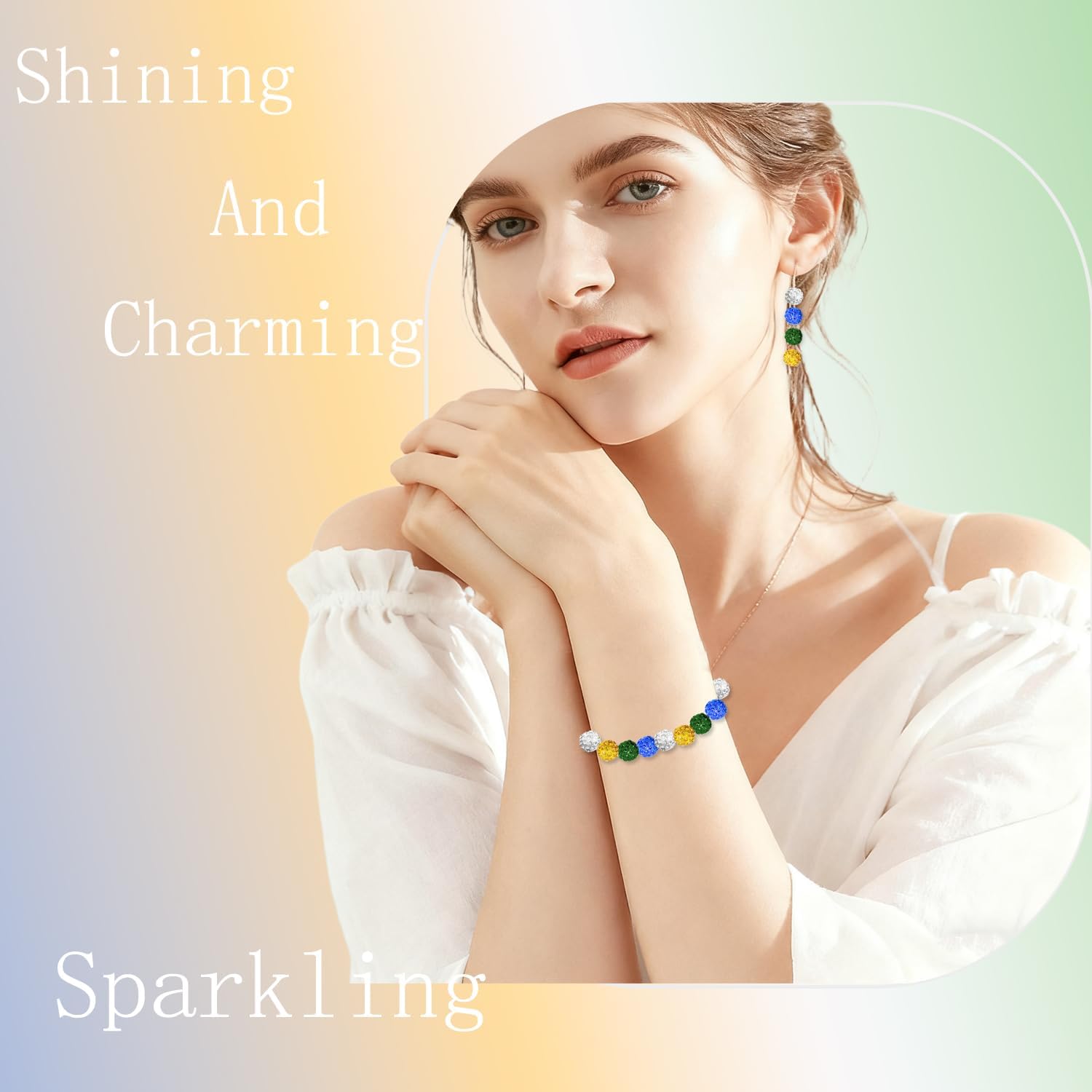 Jolbndcv Baseball Necklace Beaded Chain 120pcs 10mm Clay Rhinestone Beads Shiny Round Crystal Beads for DIY Jewelry Craft Making with Rope - Image 7