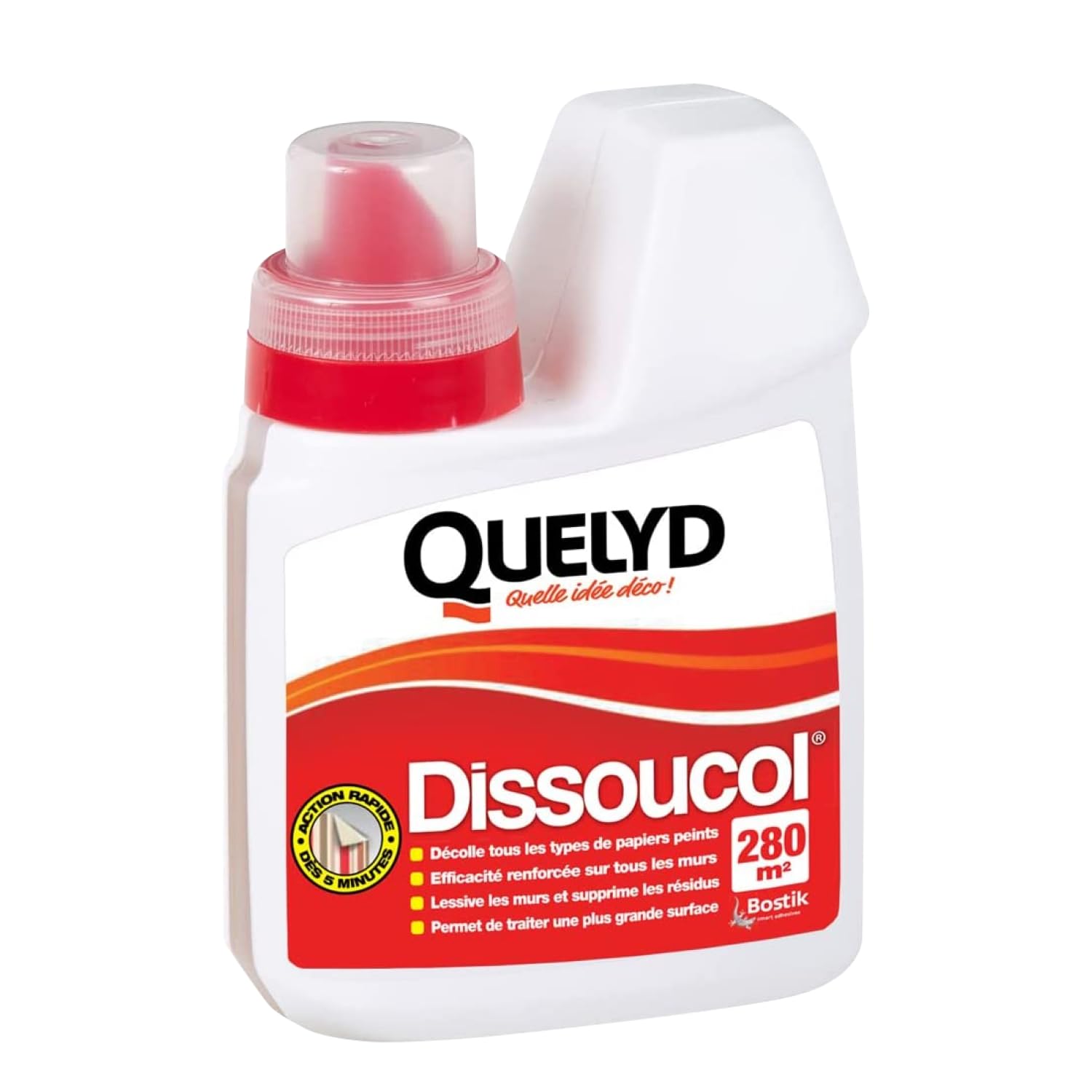 Quelyd Décolleur Papier Peint Dissoucol – Efficace en 5 Minutes sur Tous les Murs et Tous les Papiers Peints – Lessive et Supprime les Résidus – 1 Flacon 500 ml (280 m²)