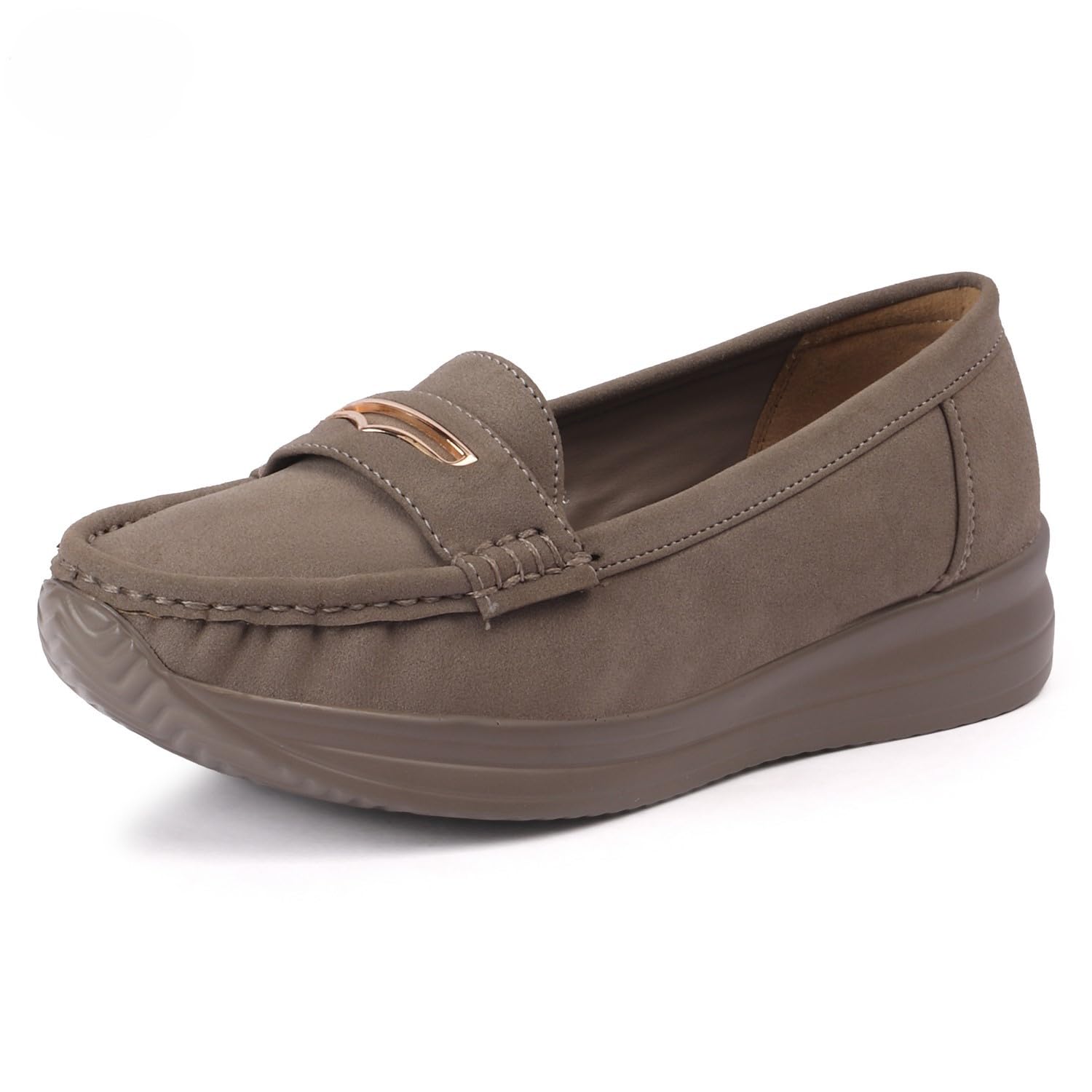 Women’s Platform PU Sole Loafers | Ultra Lightweight I Stylish Slip-On Casual Shoes with Metal Buckle | Comfortable Everyday Mocassins Ballet I for Casual Office Formal Wear LBLF874-image-45