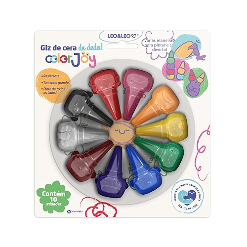 GIZ DE CERA ENCAIXA NO DEDO COLORJOY - BLISTER C/ 10 CORES LEO&LEO