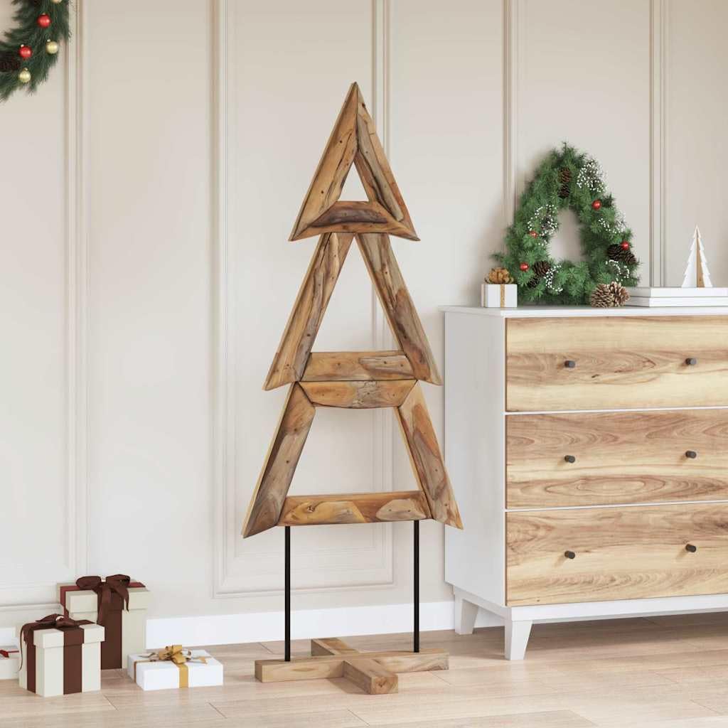 Sapin de Noël marron 149,5 cm Bois de teck | Rustique, stable, montage sans outils, intérieur et extérieur protégé