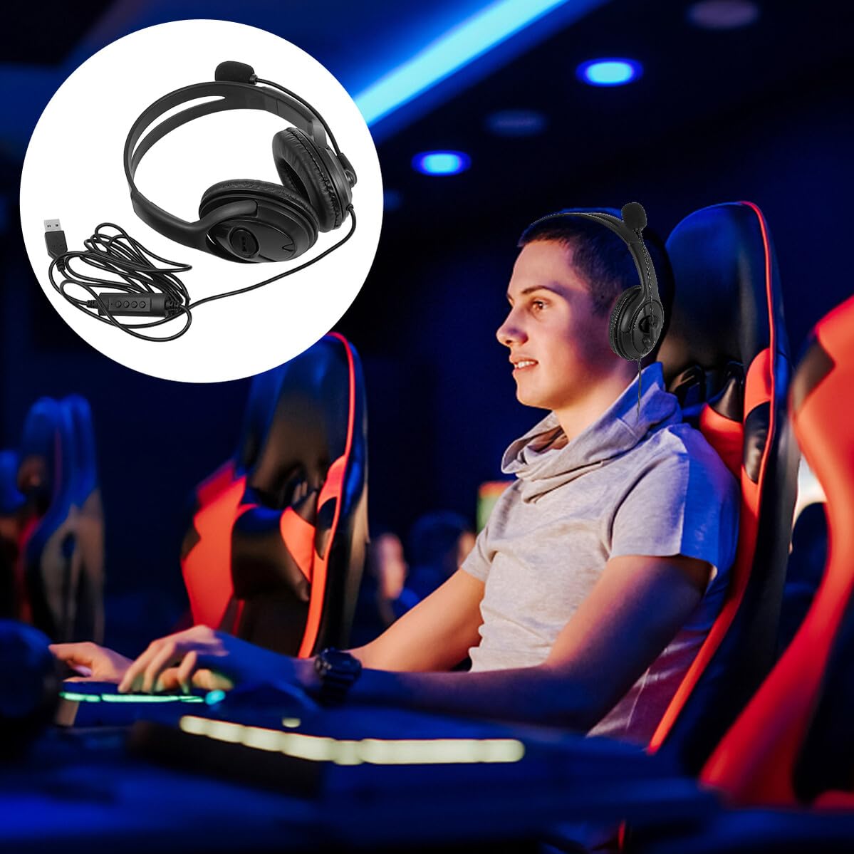 Outanaya Testa cablata con microfono da gioco, driver ad alta precisione, vestibilità comoda per computer audio, conferenze online per lavoro domestico