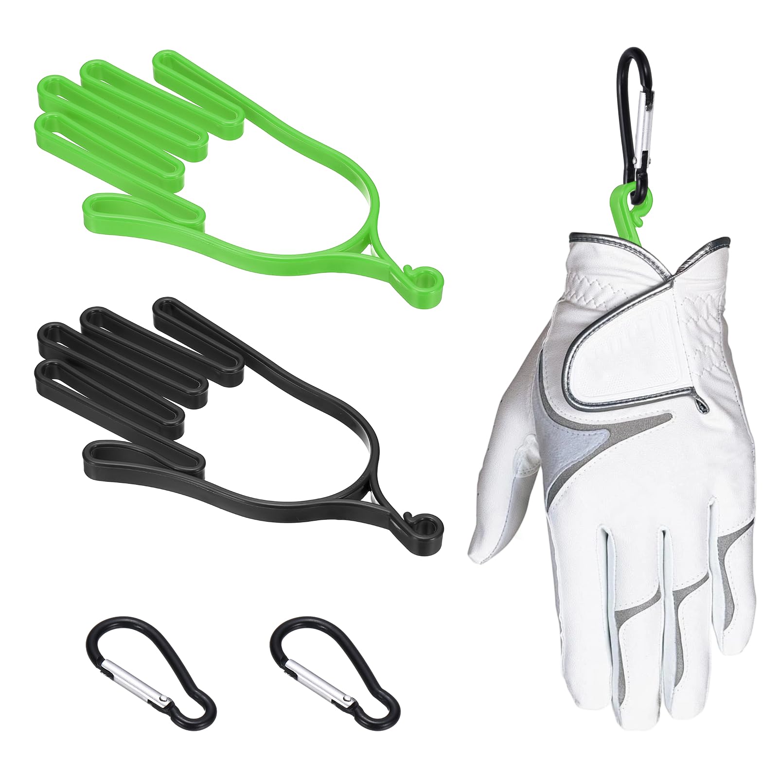 PATIKIL Golf Gloves Stretcher, 2 Pcs Plastic Keeper Support Rack Holder Dryer Hanger Frame with Hanging Hooks for Men Women Sports Gloves Maintenance, Green/Black