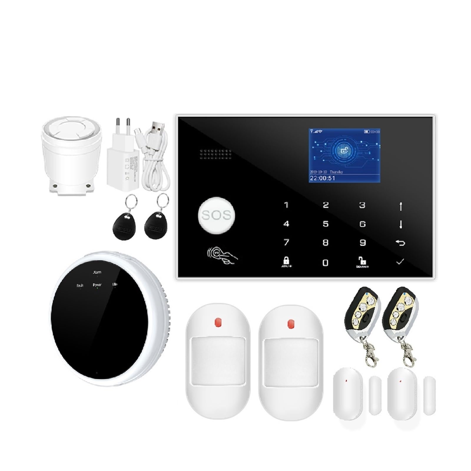 Sistema di Allarme di Sicurezza Domestica, Smart Alarm gsm 433 MHz Allarme di Sicurezza Kit Antifurto Domestico TFT da 2,4 Pollici Funziona(Set 1)