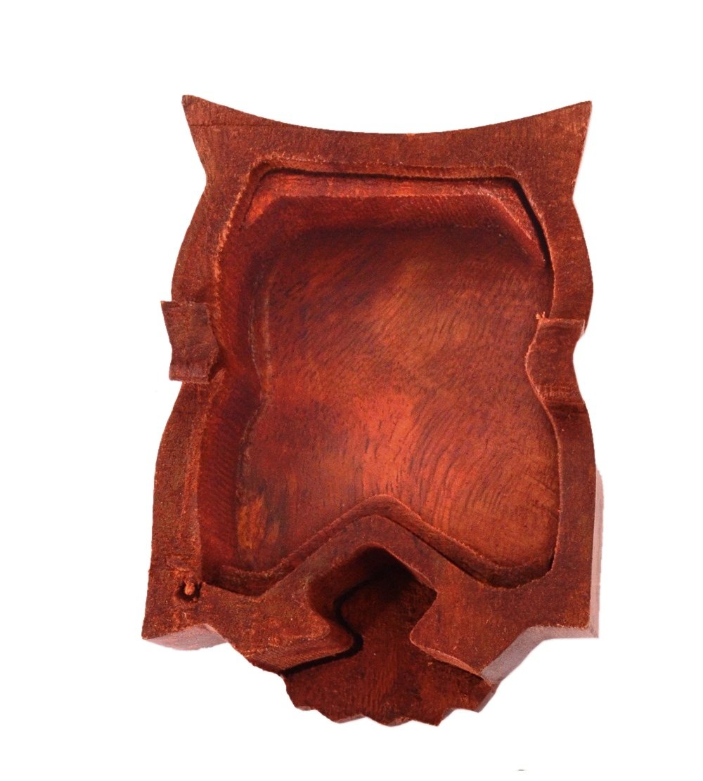 Purpledip Magic Wooden Puzzle Box 'Night Owl': Handmade Decorative Box (11061), Brown, Small - Image 4