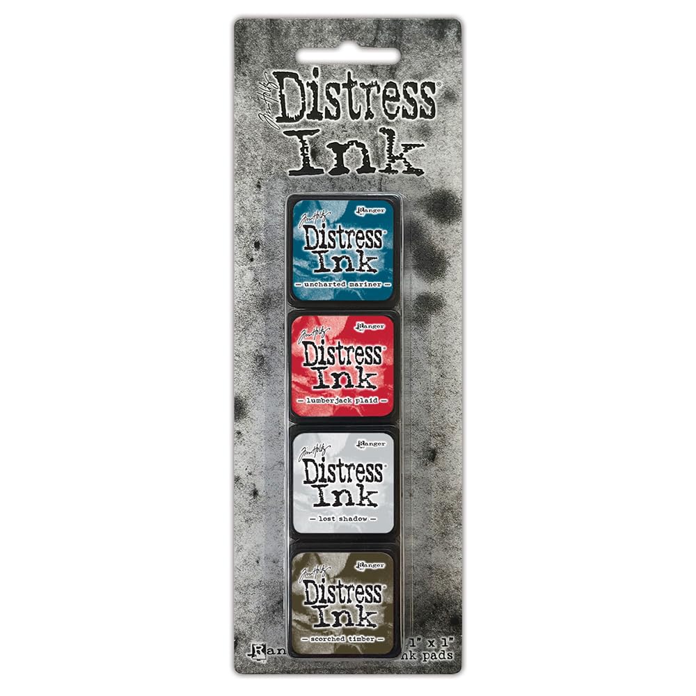 Ranger Tim Holtz Distress Mini Ink Kit 18 (Includes Unchartered Mariner, Lumberjack Plaid, Lost Shadow, and Scorched Timber)