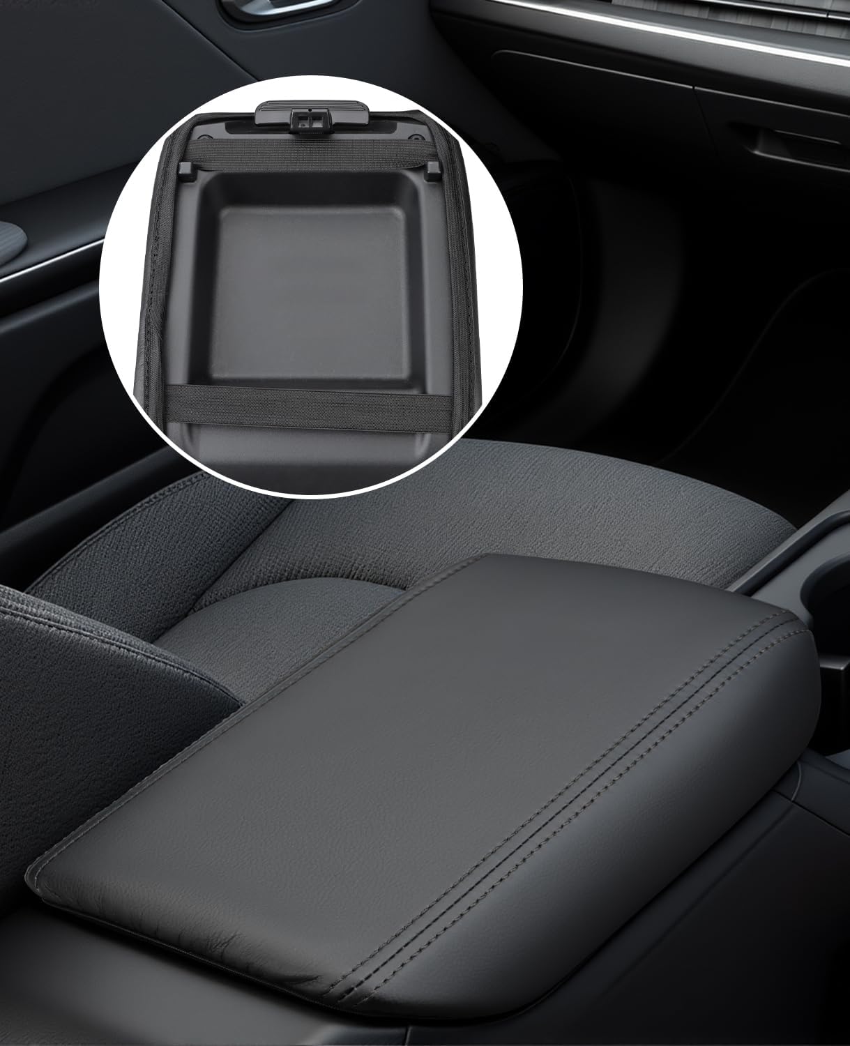 INTGET Center Console Cover for Kia K4 Accessories 2025 2026 LX/LXS/EX/GT-Line/GT-Line Turbo Car Interior Leather Armrest Arm Rest Lid Cushion Pad Protector (Black Stitches, for 2025+ K4)