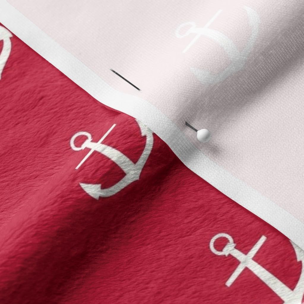 Spoonflower Fabric - Anchor Red Cream Navy Ship Ocean Nautical Printed on Minky Fabric by The Yard - Sewing Baby Blankets Quilt Backing Plush