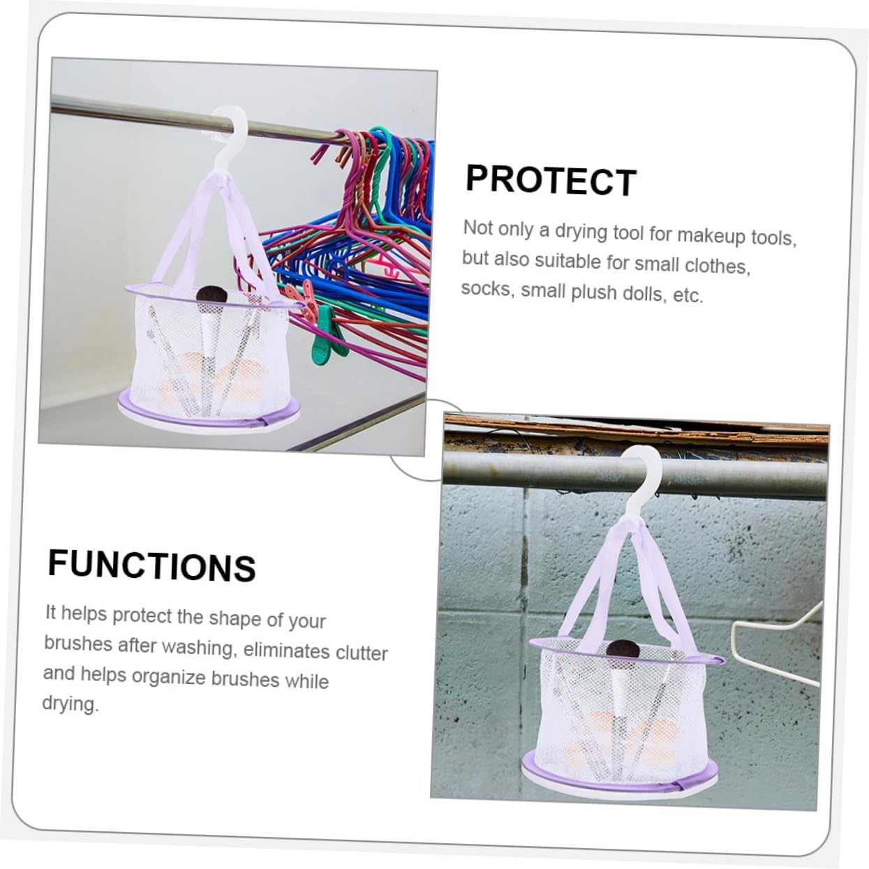 2pcs Portable Makeup Brush Drying Rack Hanging Mesh Basket for Sponges Tools