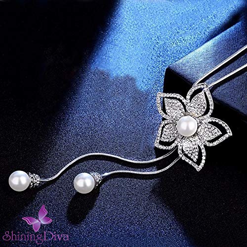 Image of Shining Diva Fashion Crystal Flower Stylish Long Chain Pendant Necklace for Women and Girls