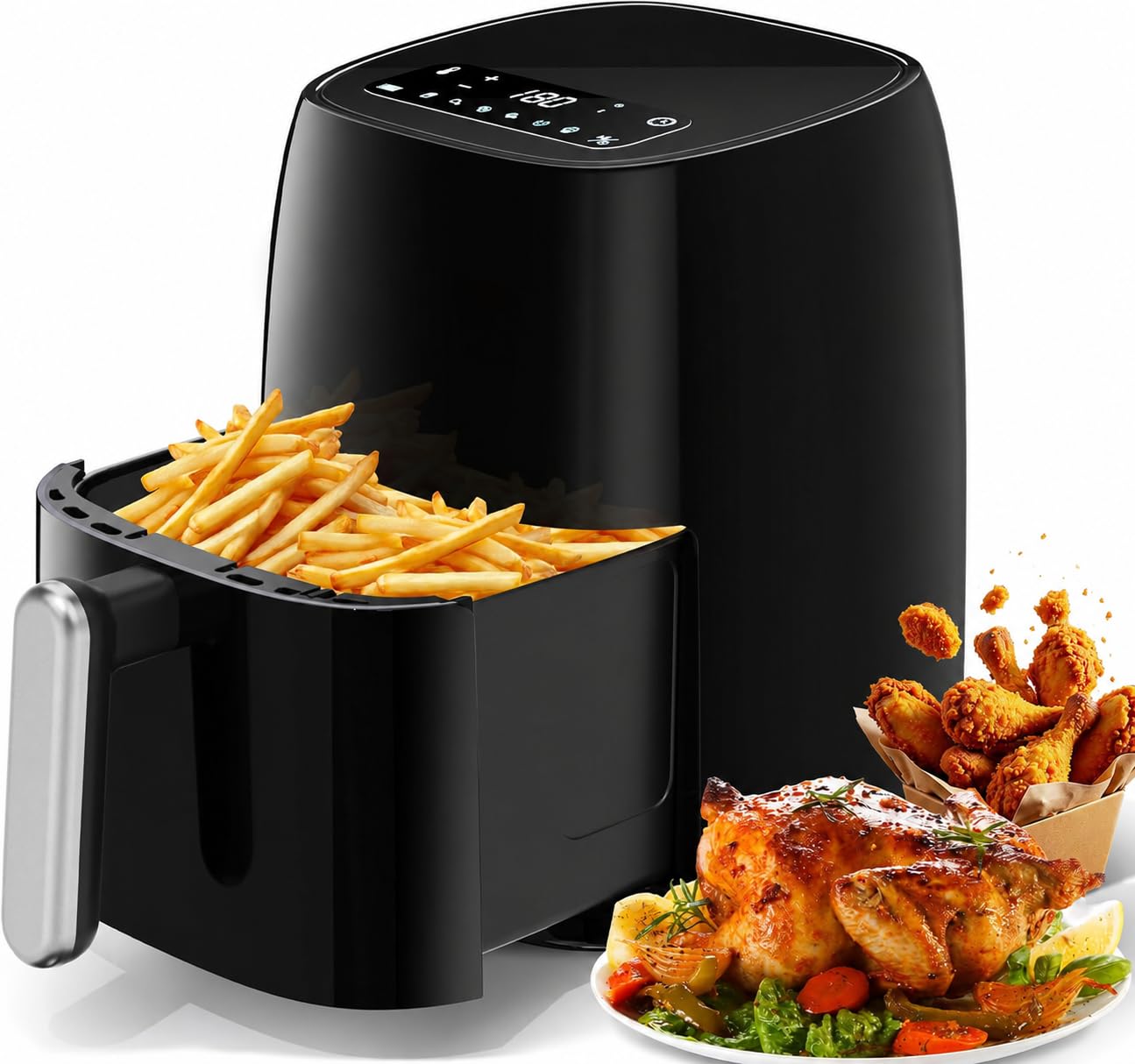 Friggitrice ad Aria 4,2L per 1-4 Persone, Airfryer 1500W 6 in 1, Flusso d'Aria Rapido, Display LED Touch, Temperatura e Timer Regolabili, Cestello Antiaderente Lavabile in Lavastoviglie, Senza Olio