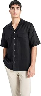 قميص بقصة مريحة ورقبة ريزورت مفتوحة واسعة وكم قصير للرجال من ديفاكتو، B6687AX