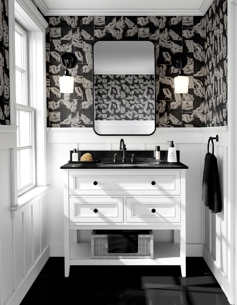 Black Textured Metallic Removable Wallpaper– Peel & Stick, Waterproof, Self-Adhesive – Easy to Apply, No Mess– 20.8inx32.75ft Double Roll -Modern Wallcovering for Bedroom & Bathrooms Lottie - Black