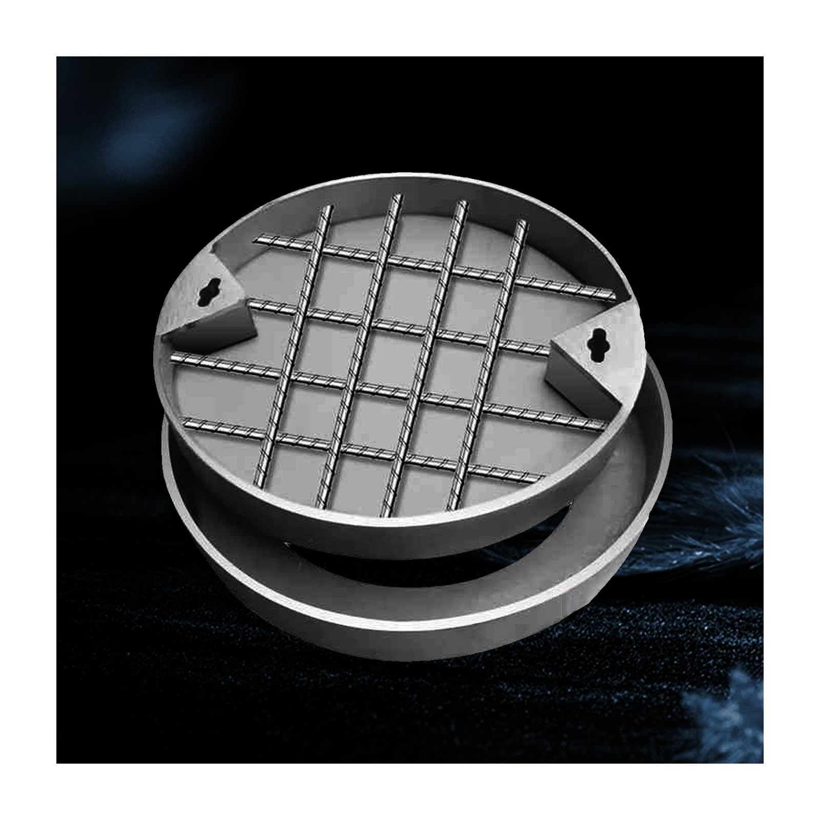 Coperchio e Telaio per tombino Rotondo, Coperchio Resistente per pozzetto fognario per marciapiedi e Prati, Design Invisibile Integrato.