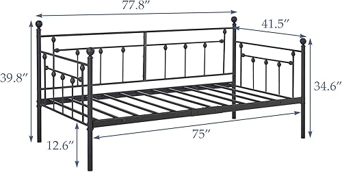 Miniatura 59 de VECELO - Marco de sofá cama de metal prémium, soporte de listones de acero, cabecera de patas fuertes, base de colchón, muebles multifuncionales