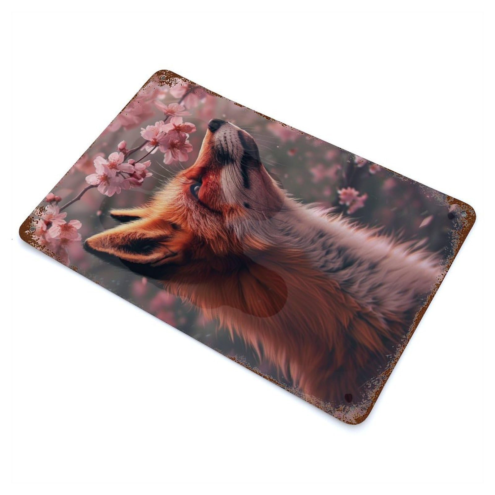 Red Fox Cherry Blossom Retro Metal Sign 11.8"x7.9", Ideal for Cafe, Home Bar And Lounge Decor