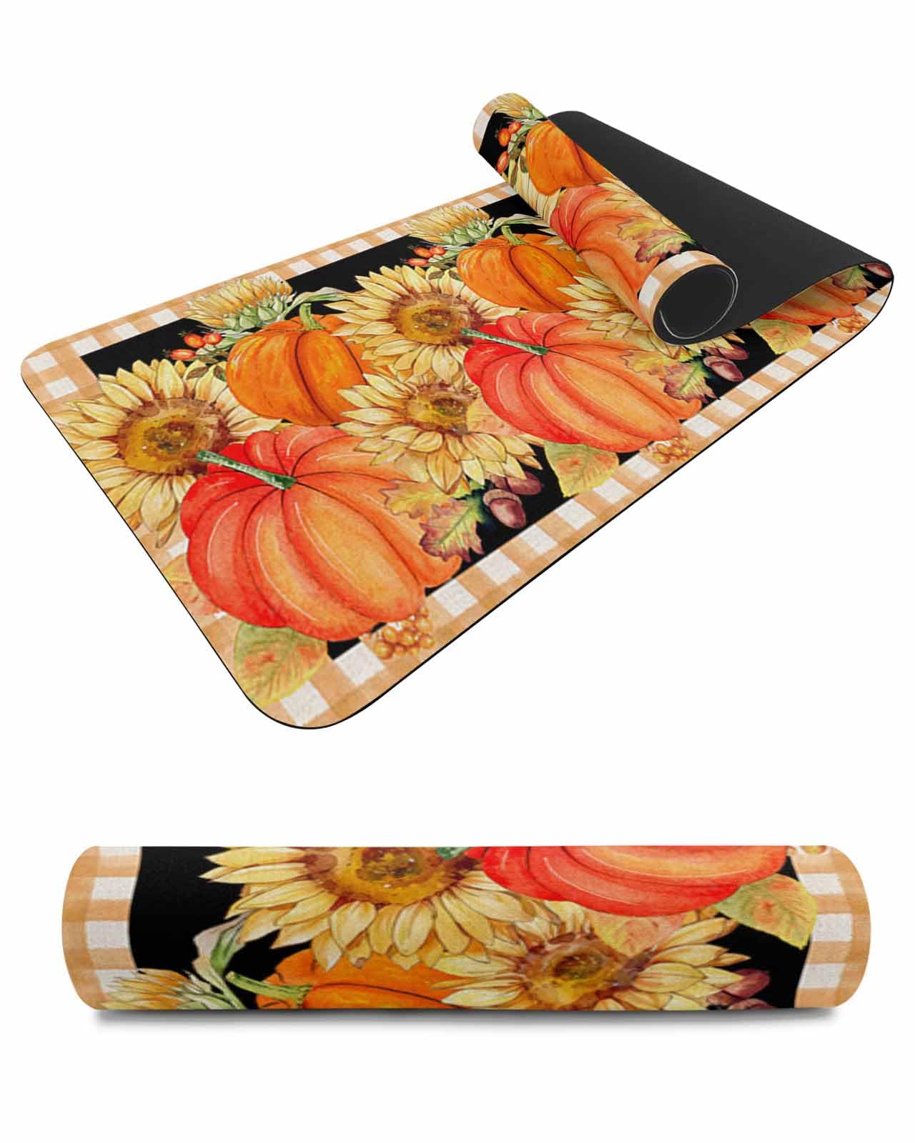 Debedcor Heat Proof Table Pads Waterproof Decorative, Fall Fruit Non-Slip Table Countertop Protector, Watercolor Pumpkin Sunflower Orange Plaid Insulation Mat for Kitchen Room, 40 x 12 Inches